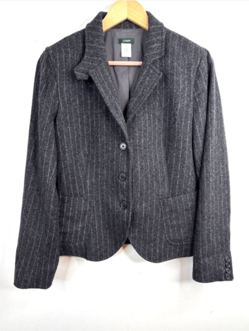 J.Crew Gray Pinstripe Wool Blazer Jacket Women's M Office Old Money Minimalist